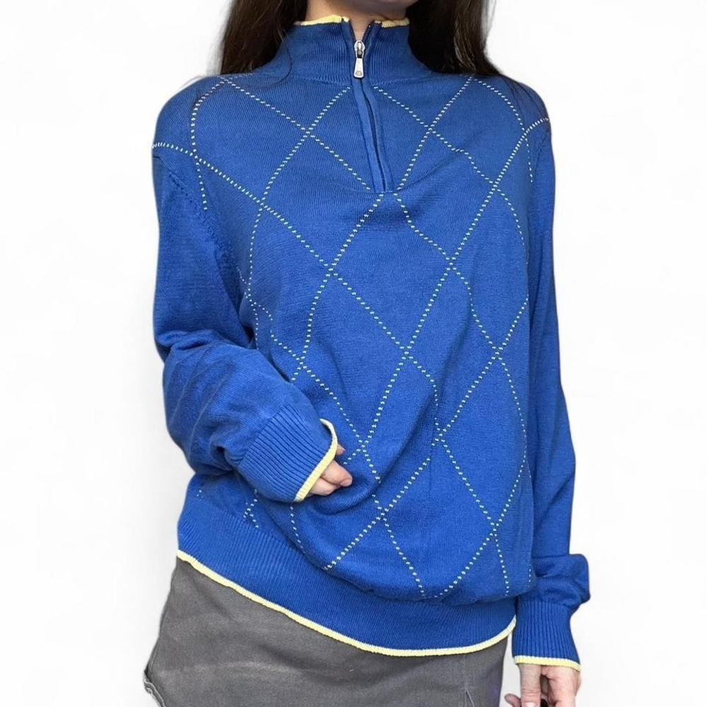Brooks Brothers yellow & blue argyle quarter zip